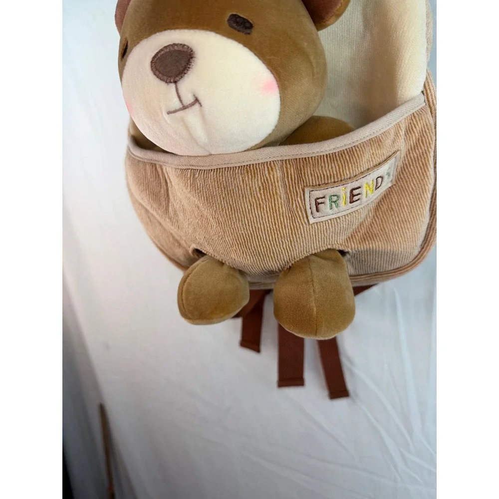 Metoo Tiramitu Kids Corduroy Teddy Bear Backpack Plush Toy Brown Tan Toddler Bag